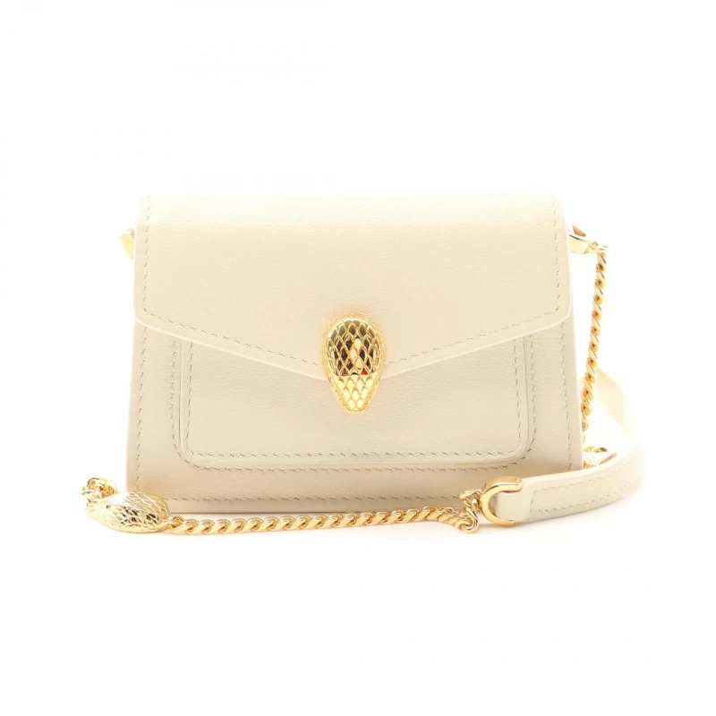 BVLGARI Serpenti Forever Microbag Chain Shoulder crossbody Bag leather White GHW
