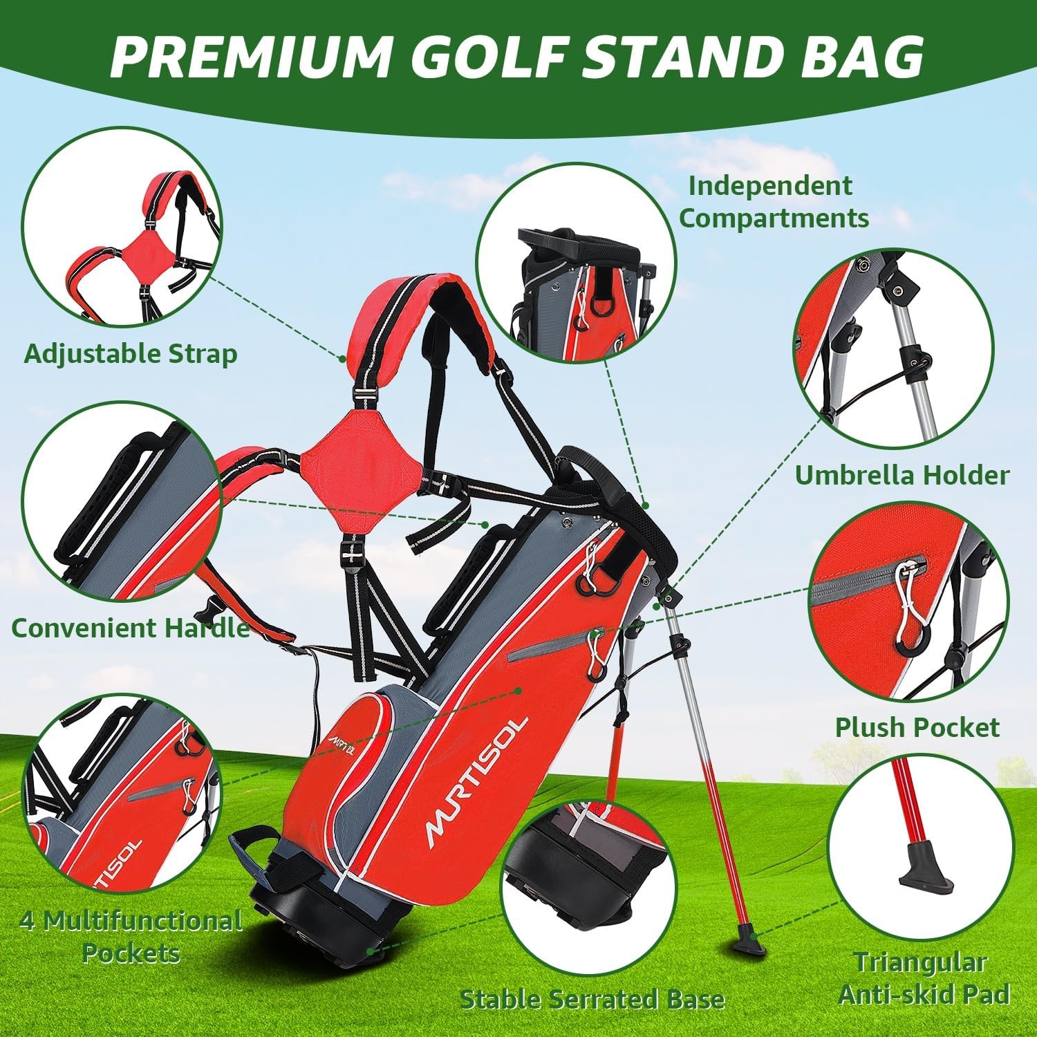 56 Pieces Kids Golf Club Set, Junior Golf Club Set Ages 4-12 Includes Stand Bag, 1# Drive, 5# Hybrid, 67#, 9P# Irons and Putter Right Hand for Boys Girls