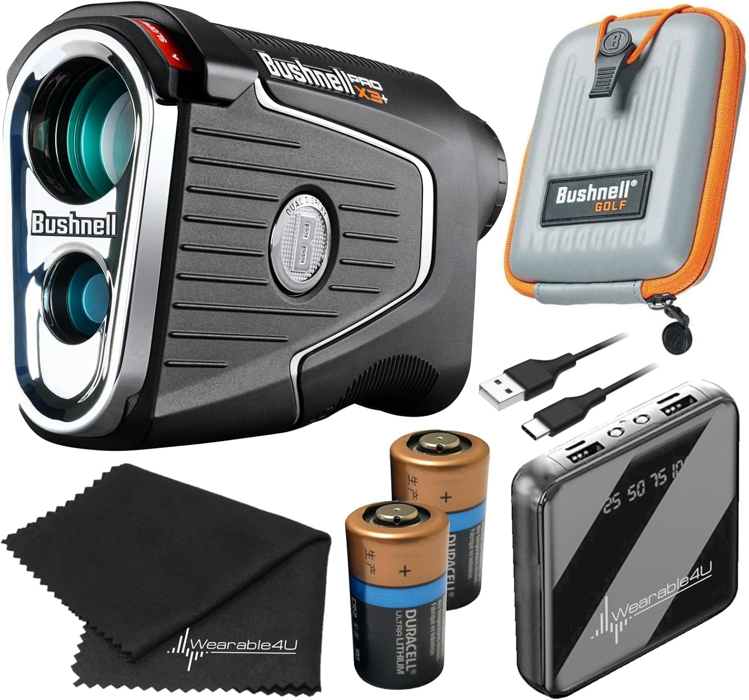 Bushnell PRO X3  Pro X3+ (Plus) Advanced Laser Golf Rangefinder with Included Carrying Case, Carabiner, Lens Cloth, and Selected Wearable4U Bundle